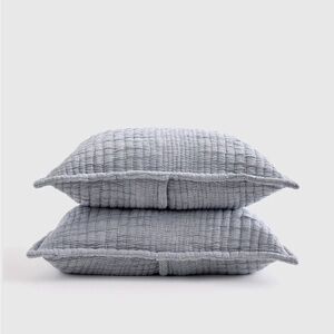 QUINCE Organic Cotton Channel Stitch King Sham Set Blue